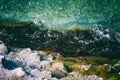 Sea view from above, beautiful abstract background and texture, turquoise water rocky shore