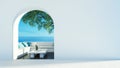Sea view Beach luxury living - Santorini island style - 3D rendering Royalty Free Stock Photo