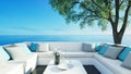 Sea view Beach luxury living - Santorini island style - 3D rendering Royalty Free Stock Photo