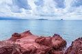 Sea view, beach and pink stone. Tourist Attraction in Chanthaburi Province