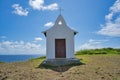 Church on the top of mountain with blue sky and sea view