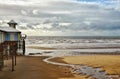 Sea view at Blackpool, with sandy beach and pier. Royalty Free Stock Photo