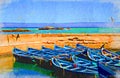 Sea view with blue boats