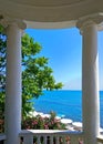 Sea view through the columns of the gazebo