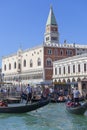 Sea view on Doge`s Palace Palazzo Ducale and St Mark`s Campanile on St Mark`s Square, Venice, Italy Royalty Free Stock Photo