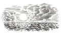 Sea view engraving style illustration. Vector, isolated, layered.