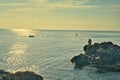 Sea view in Giardini Naxos, Sicily, Italy early morning after sunrise, Royalty Free Stock Photo