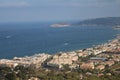 The sea view from the hill with historic mills in Javea, Spain