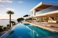 Sea view holiday home with infinity pool in modern design, Vacation home for big family Royalty Free Stock Photo