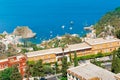 Sea view with hotel resort and famous island Isola Bella from Taormina, Sicily, Italy Royalty Free Stock Photo
