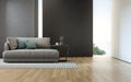 Sea view living room of luxury beach house with sofa on wooden floor.