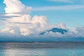 Sea view mountains with clouds at sunset