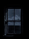 Sea View Out an Old Irish Window in the Moonlight Royalty Free Stock Photo