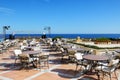 The sea view outdoor terrace of restaurant at luxury hotel