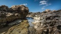 Sea view. Panorama of stone and sky. Sea idyll. Royalty Free Stock Photo