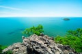 Sea view on peaks mountain Royalty Free Stock Photo