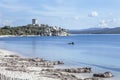 A large sea view of Corsica coast, blue mediterranean sea. Royalty Free Stock Photo