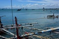 Sea view and small boat At the fishing pier Royalty Free Stock Photo