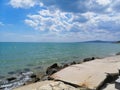 Sea view with sunny cloudy sky picture Royalty Free Stock Photo