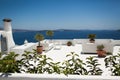 The sea view terrace at luxury hotel on Santorini island, Greece Royalty Free Stock Photo