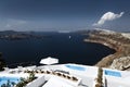 The sea view terrace and pools at luxury hotel on Santorini island, Greece Royalty Free Stock Photo