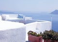 The sea view terrace with white sofa, Santorini, Greece Royalty Free Stock Photo