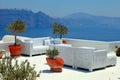 The sea view terrace with white sofa, Santorini, Greece Royalty Free Stock Photo