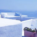 The sea view terrace with white sofa, Santorini, Greece Royalty Free Stock Photo