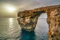 Sea view to Azure window natural arch, now vanished, Gozo island, Malta Royalty Free Stock Photo