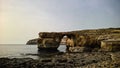 Sea view to Azure window natural arch, now vanished, Gozo island, Malta Royalty Free Stock Photo