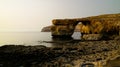 Sea view to Azure window natural arch, now vanished, Gozo island, Malta Royalty Free Stock Photo