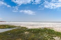 Sea view from tropical beach with sunny sky, Summer paradise beach of Bali island with clouds on horizon Royalty Free Stock Photo