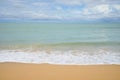 Sea view from tropical beach with sunny sky. Summer paradise beach of Bali island. Tropical shore. Tropical sea in Bali Royalty Free Stock Photo