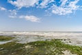 Sea view from tropical beach with sunny sky, Summer paradise beach of Bali island with clouds on horizon