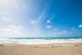 Sea view from tropical beach with sunny sky. Summer paradise beach in Nahariya, Israel. Royalty Free Stock Photo