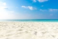 Empty tropical beach background. Horizon with sky and white sand beach Royalty Free Stock Photo