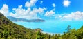 Sea view tropical island beach, beautiful ocean panorama landscape, mountain, Koh phangan, Thailand, Southeast Asia travel Royalty Free Stock Photo