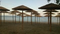 Sea ??view and view of the parasols, beach without tourists