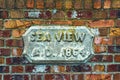 SEA VIEW vintage victorian sign in the coastal town of Bosham near Chichester on the south coast of England