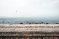 Sea view on winter snow through train window running from Sapporo to Otaru Royalty Free Stock Photo