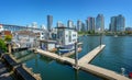 Sea village, floating houses on Granville island in Vancouver, British Columbia Canada