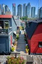 Sea village, floating houses on Granville island in Vancouver, British Columbia Canada