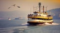 Sea voyage with old ferry (steamboat) on the Bosphorus. Generative AI