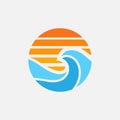 Sea and wafe circular logo icon, sunset logo, beach icon