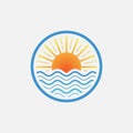 Sea and wafe circular logo icon, sunset logo, beach icon