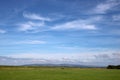 Sea wall, countryside view distant hills Lancashire