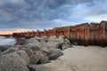 Sea Wall Rocky Coast Storm Clouds Folly Beach South Carolina Royalty Free Stock Photo