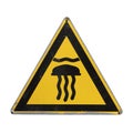 Sea wasp jellyfish. Marine Stingers. Warning marine danger. Yellow triangle.