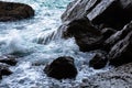 Sea water hits the rocks