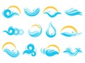 Sea water icons. Ocean waves, agua splash and blue river wave. Lake waters, flowing surface isolated vector icon Royalty Free Stock Photo